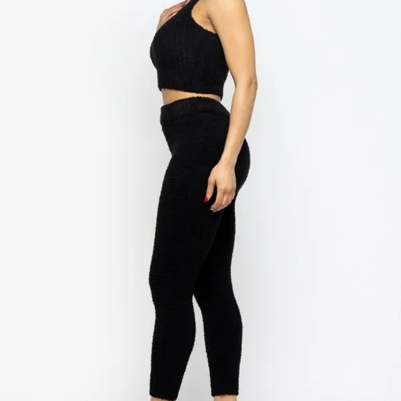 3PC Soft Sweater feel Teddy Bear set Long sleeve cardigan cropped tank leggings - Picture 3 of 5